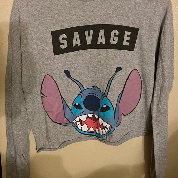 Crew neck Long sleeve crop with savage stitch graphic - Picture 1 of 2